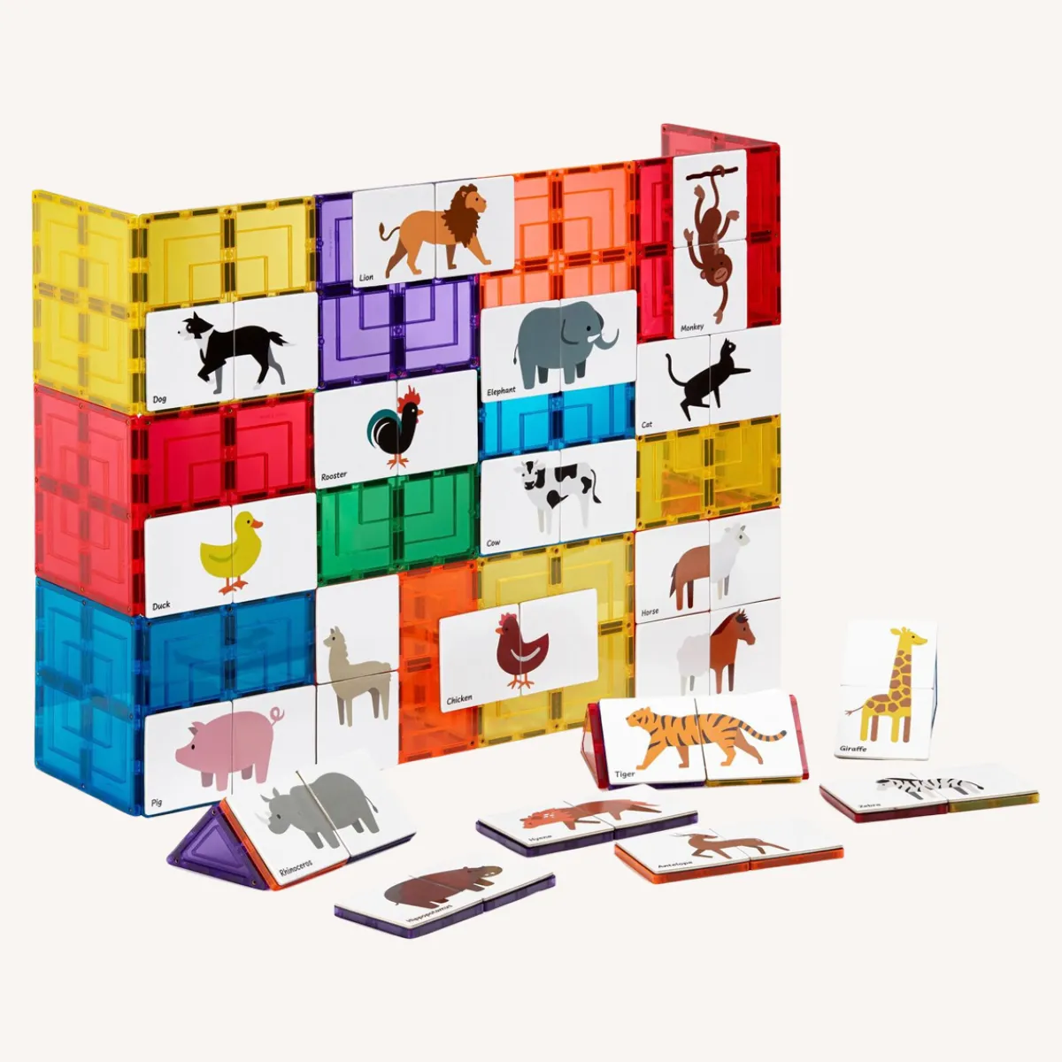 Learn and grow toys Ruimtelijk Inzicht | Motoriek*Magnetische tegel toppers - dieren duo puzzel