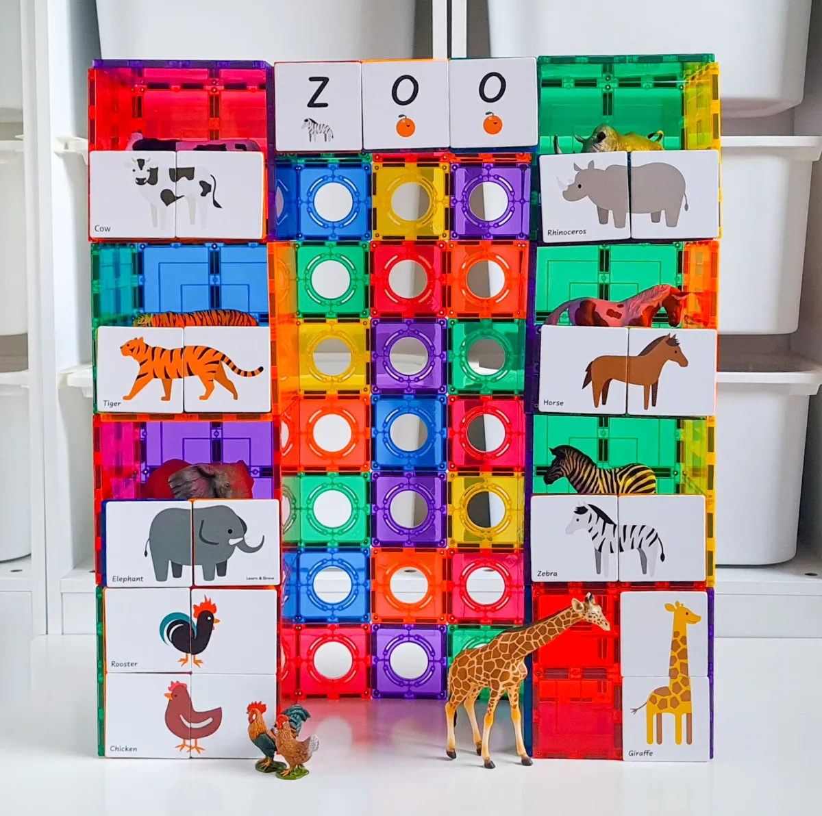 Learn and grow toys Ruimtelijk Inzicht | Motoriek*Magnetische tegel toppers - dieren duo puzzel