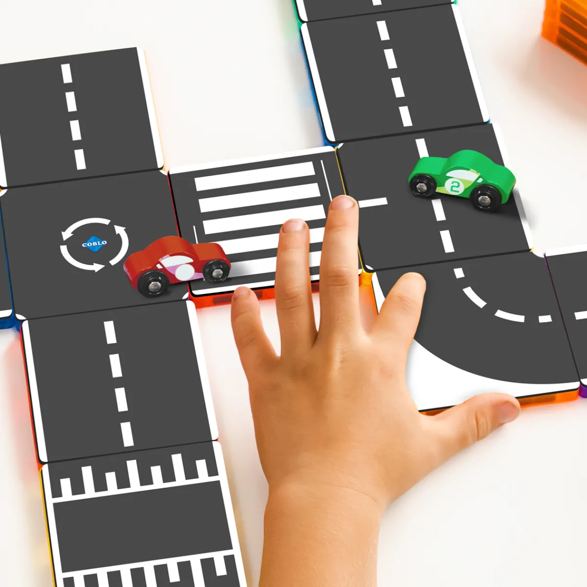 Coblo Ruimtelijk Inzicht | Motoriek*Magnetische tegeltoppers - autoweg 50-delig