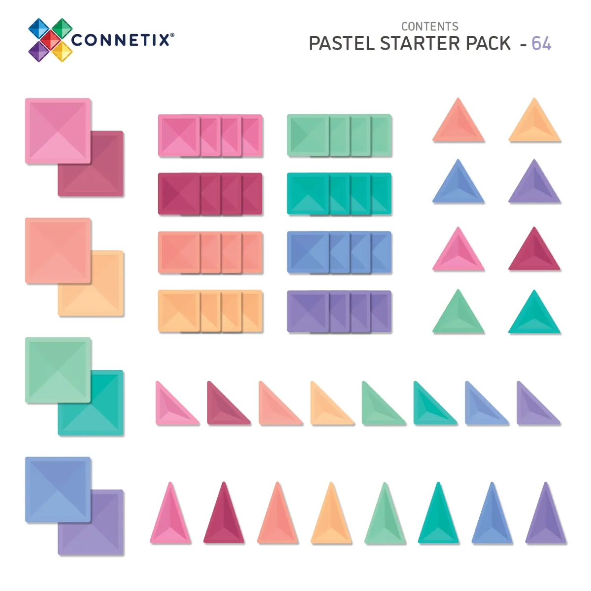 Connetix Ruimtelijk Inzicht | Motoriek*Pastel Starter Pack 64-delig
