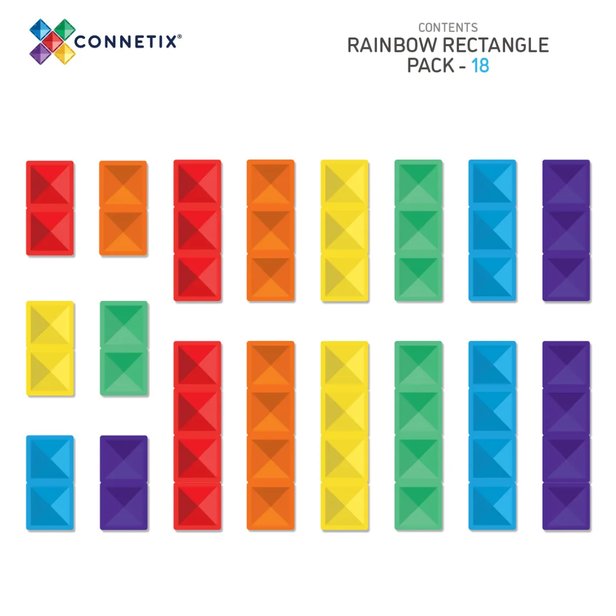 Connetix Ruimtelijk Inzicht | Motoriek*Rainbow Rectangle Pack 18-delig
