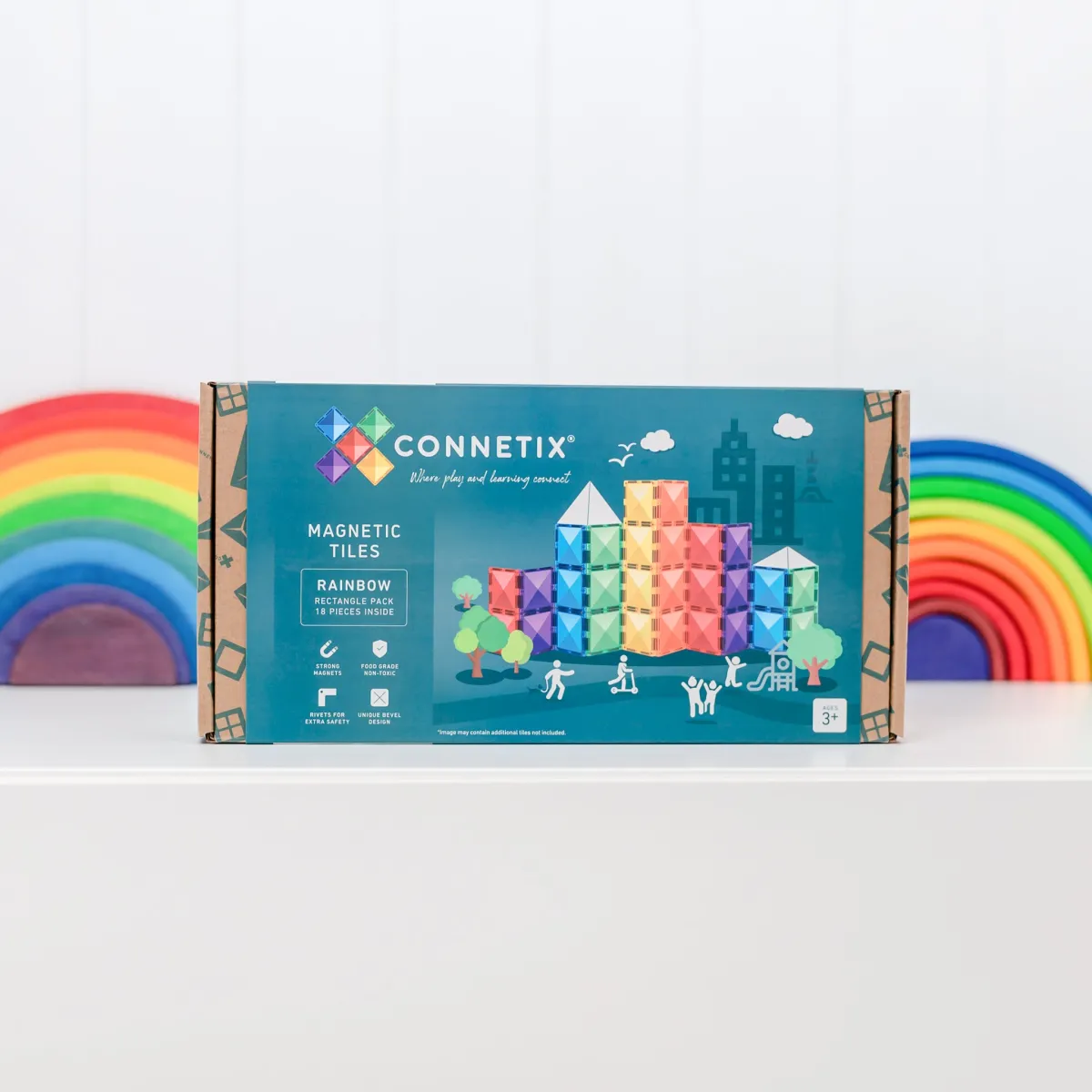 rainbow_rectangle_pack_de_6.webp Connetix Ruimtelijk Inzicht | Motoriek*Rainbow Rectangle Pack 18-delig