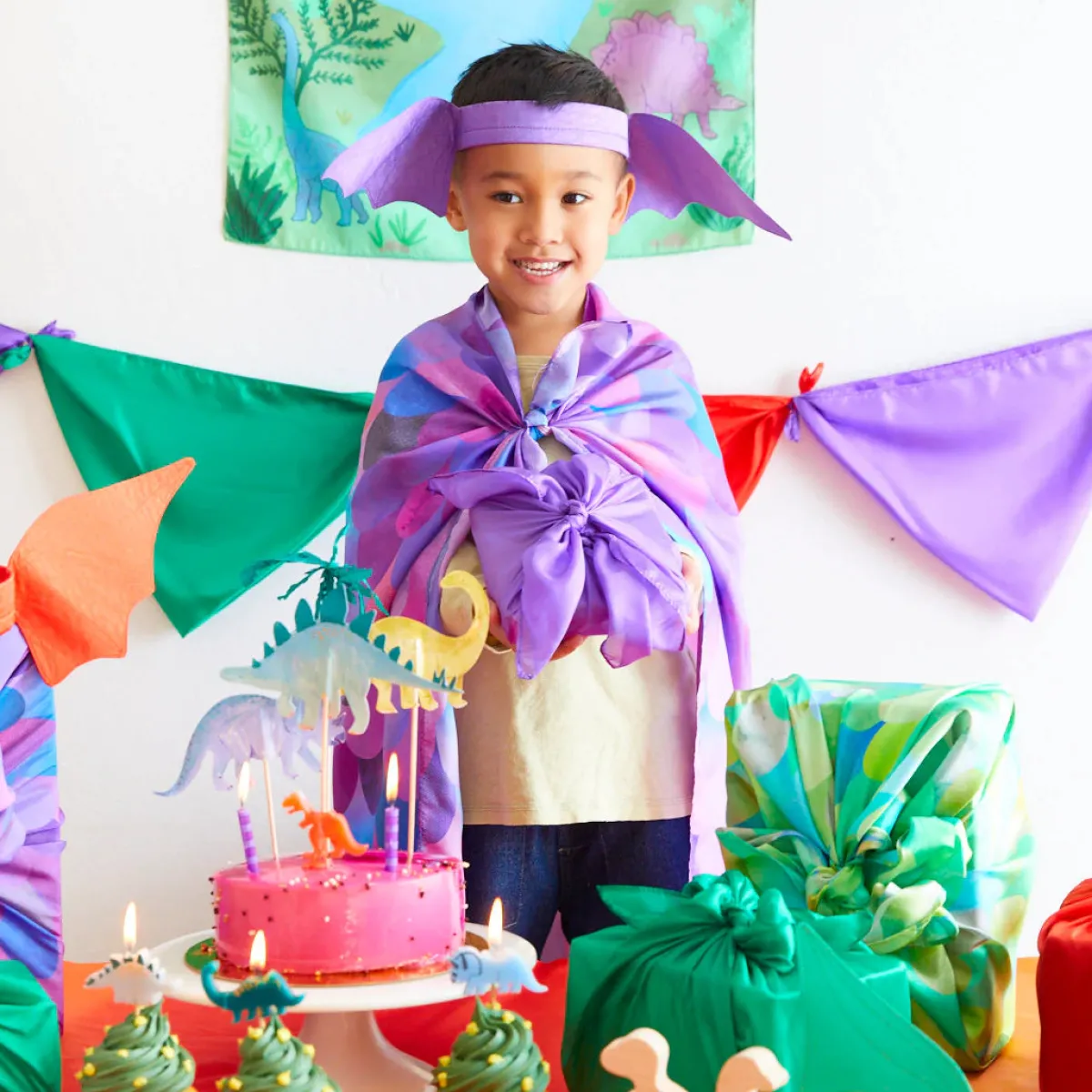 Sarah's Silks Zintuigen | Creativiteit & Fantasie*Speelzijde Dinosaurus - paars